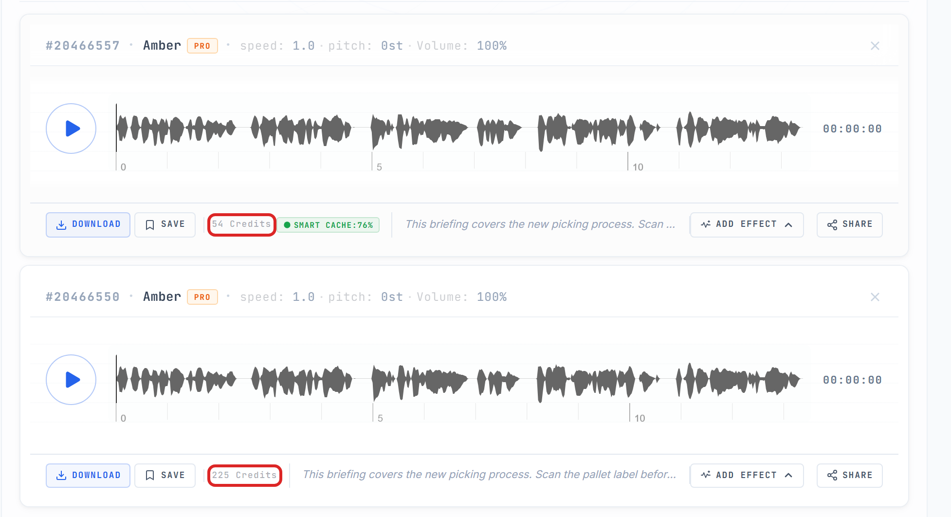 Two result cards compared: full price and cached price