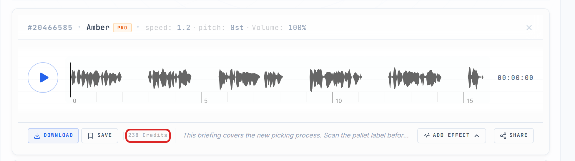 Result card charged in full after a voice speed change