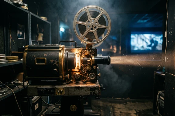 Cinema screen showing a dark trailer frame with deep voice text on it