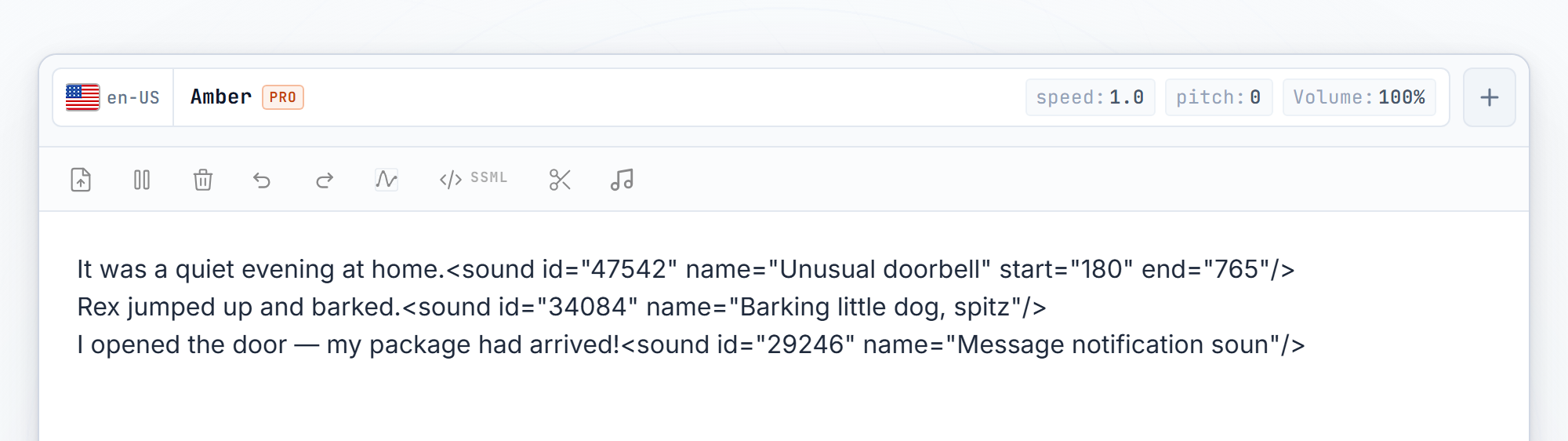 Three sound tags woven into the story text