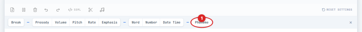 SSML tag bar with the Phoneme button highlighted