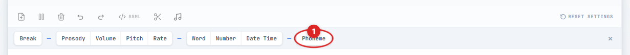 SSML tag bar with the Phoneme button highlighted
