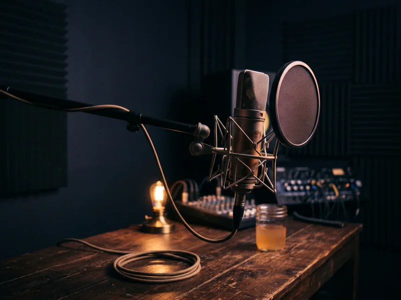 ASMR microphone close-up in dark room