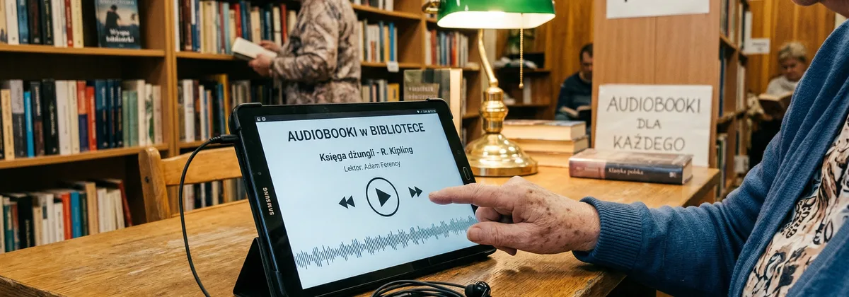 Ekran kina z audiodeskrypcją i słuchawkami na fotelu