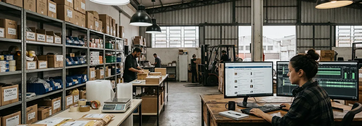 Gestor de e-commerce a criar áudio para descrições de produtos numa loja online