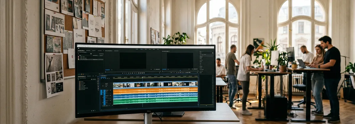 Editor video sincronizând voce-over cu timeline-ul în software de editare