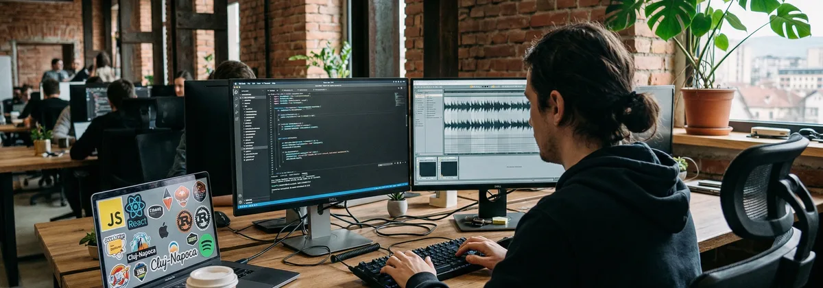 Ecran de laptop afișând interfața de localizare software