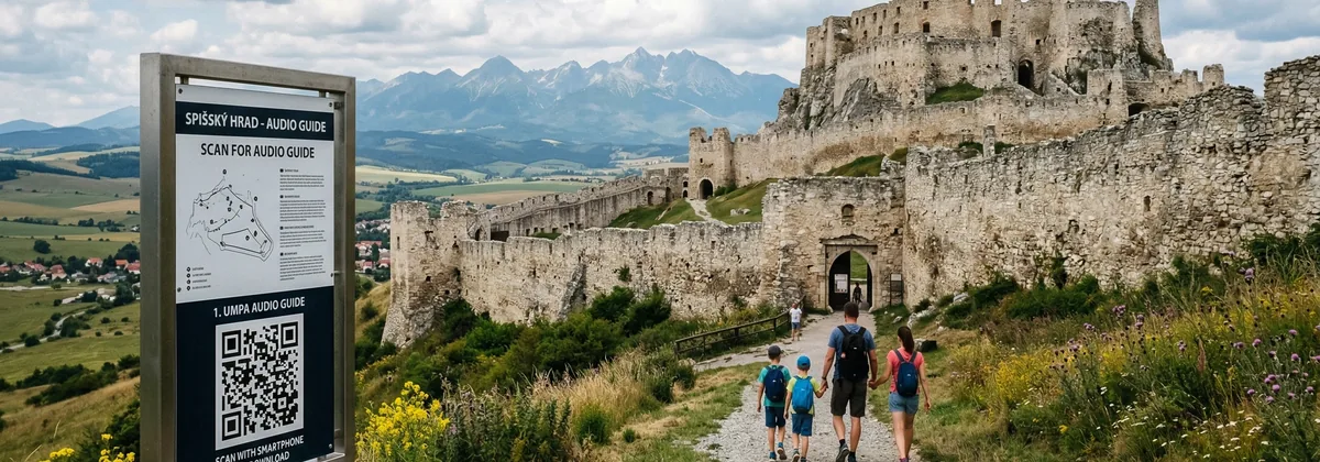 Návštevník s audiosprievodcom pri historickej pamiatke v Bratislave