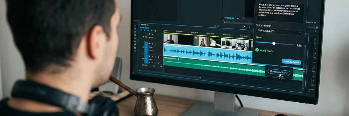 Kreator sadržaja u Beogradu snima voice-over sa AI glasom