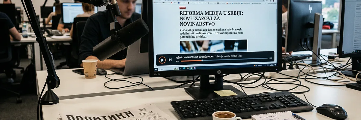 Novinar u redakciji u Beogradu priprema podkast sa AI glasom