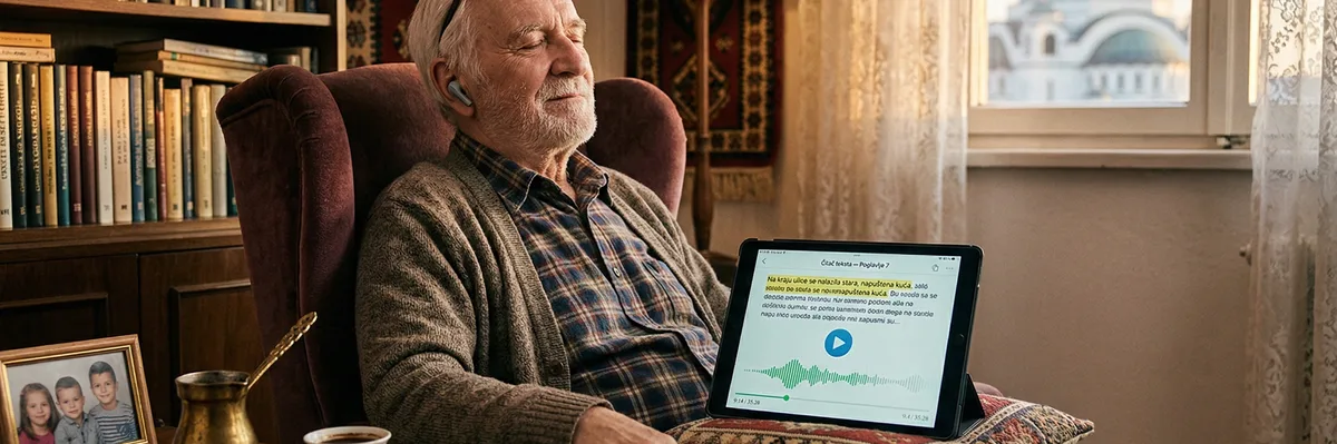 Korisnik sa oštećenjem vida sluša dokument na telefonu