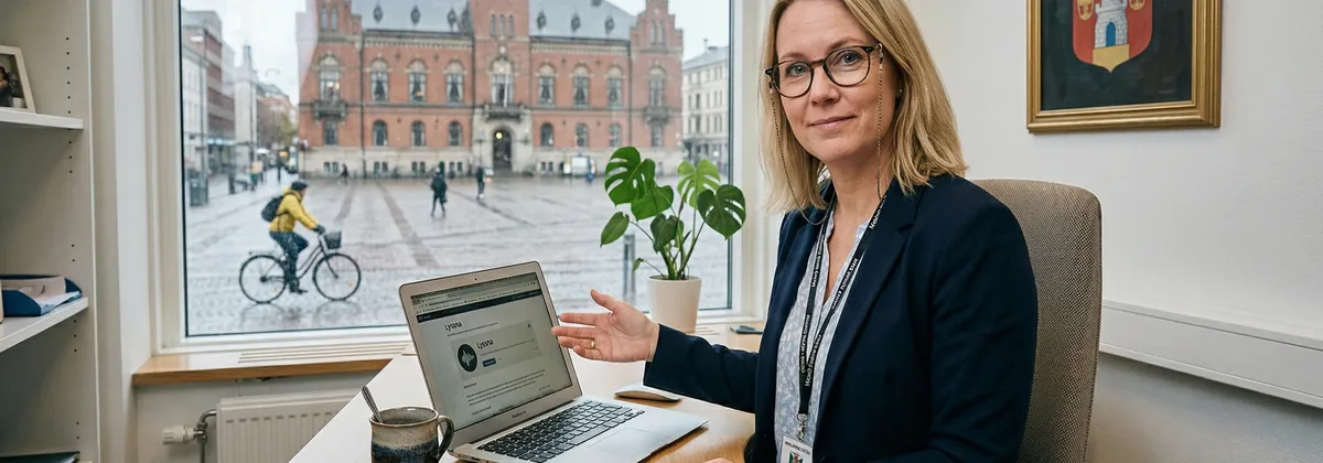 Webbansvarig lägger till en lyssna-knapp på en offentlig webbplats via laptop