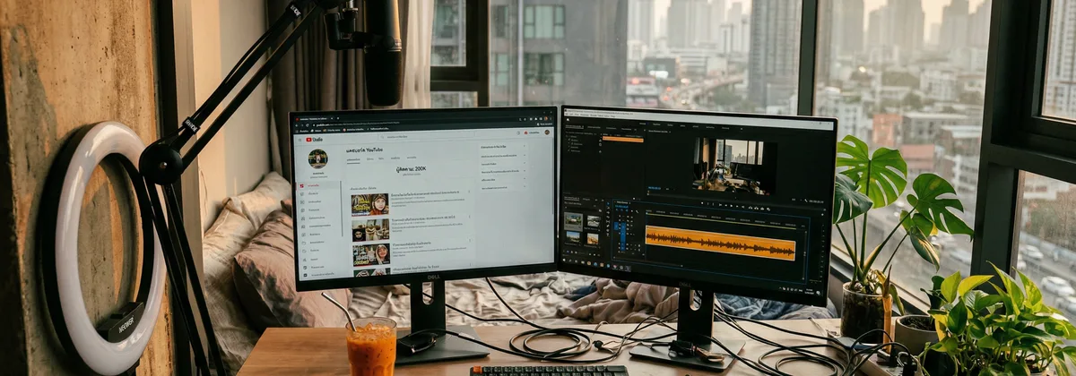 ครีเอเตอร์ตัดต่อวิดีโอพร้อมเสียงพากย์ AI บนหน้าจอ