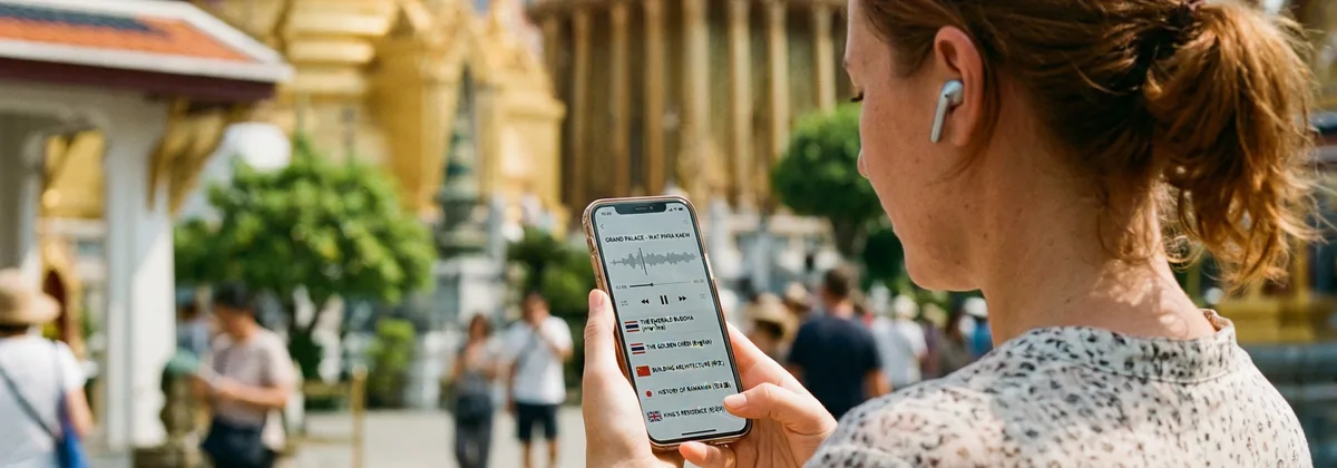 นักท่องเที่ยวฟัง audio guide ที่วัดพระแก้ว