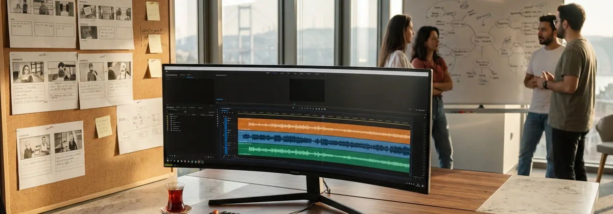 Reklam ajansında seslendirme yapan ekip