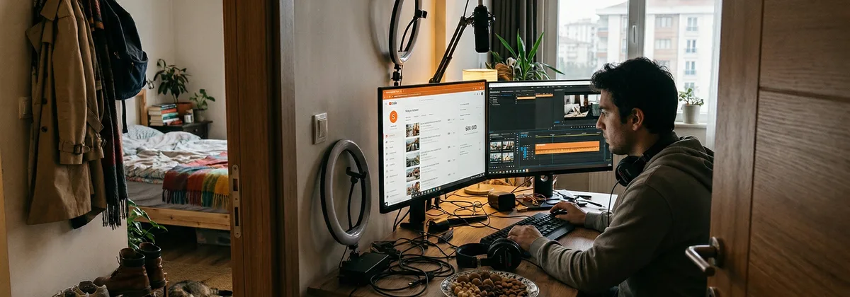 YouTube içerik üreticisi video düzenleme ekranında