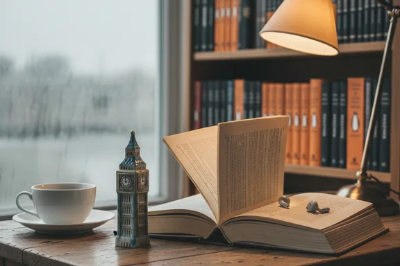 Open book with earbuds and warm reading lamp