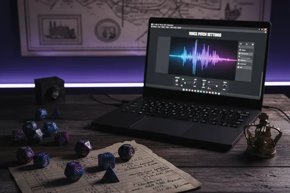 Dark gaming setup with D&D dice and voice settings