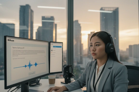 Modern call-centre desk with headset, monitor and script sheet — customer support context
