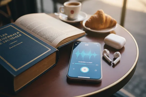 巴黎咖啡馆里打开的法语书籍和耳机