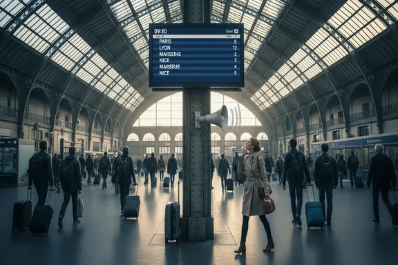 フランスの駅のアナウンススピーカーと発車案内