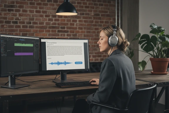 Studio medialne z mikrofonem i ekranem transmisji