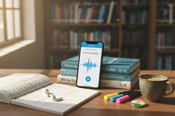 学生桌上的英语语音学笔记和耳机