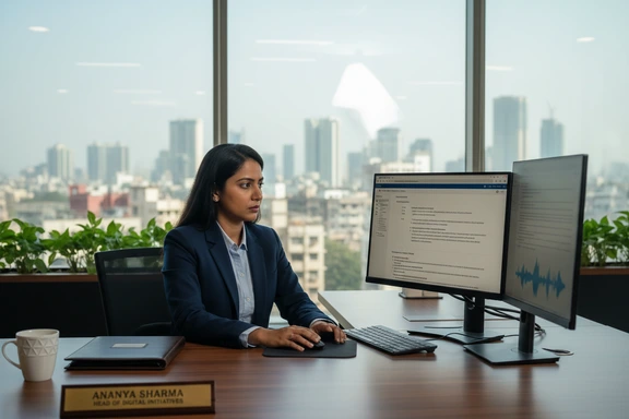 프레젠테이션 슬라이드와 조직도가 있는 현대식 사무실 책상