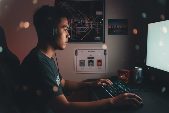Dark gaming setup with character sheets, Singapore MRT map on the wall and RGB keyboard