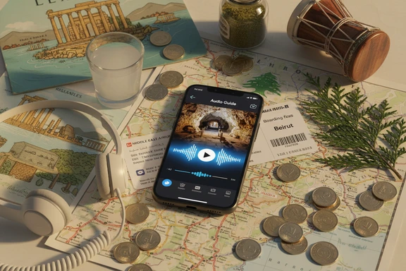 سياحة لبنان والأرز — مرفأ جبيل، أعمدة بعلبك الرومانية، وخلفية جبلية لأرز الرب