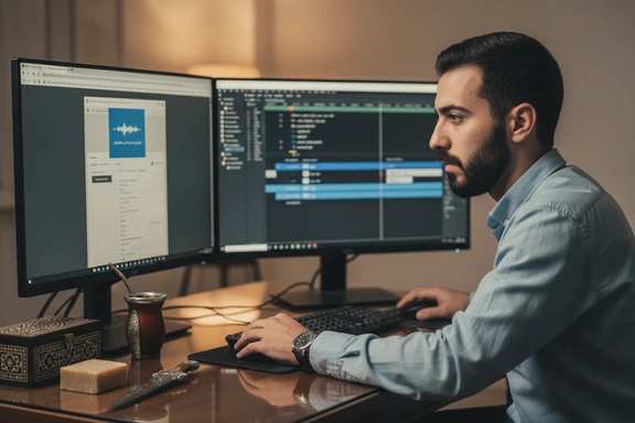 رواية دراما سورية — أسطح دمشق القديمة وظلال المآذن مع ميكروفون استوديو