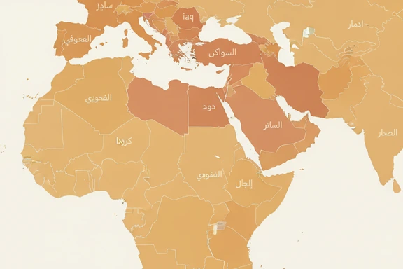 Map of Arab world with dialect regions highlighted