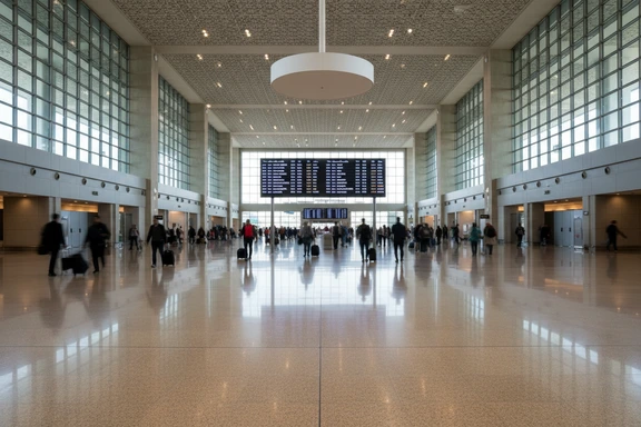 Flughafenterminal mit arabischer Anzeigetafel