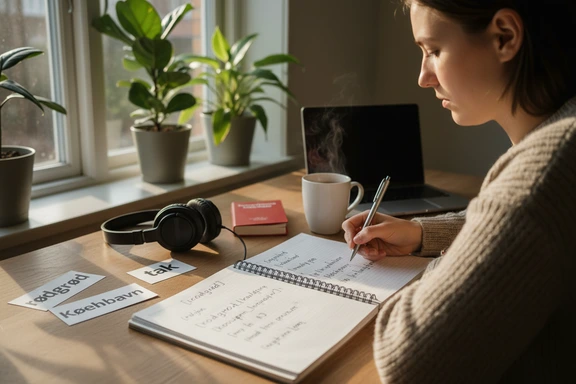 Spr&aring;kstudent &oslash;ver p&aring; dansk uttale med h&oslash;retelefoner og fonetiske notater