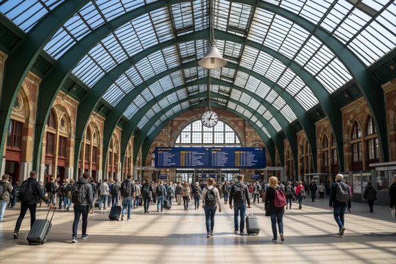 Perron op Amsterdam Centraal met NS-vertrekbord
