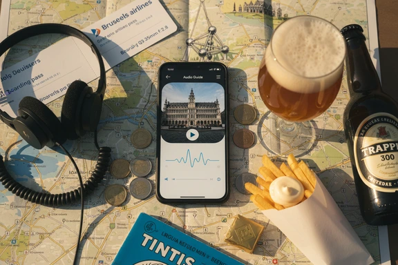 Walloon tourism — Grand-Place Brussels with tourist phone audio guide