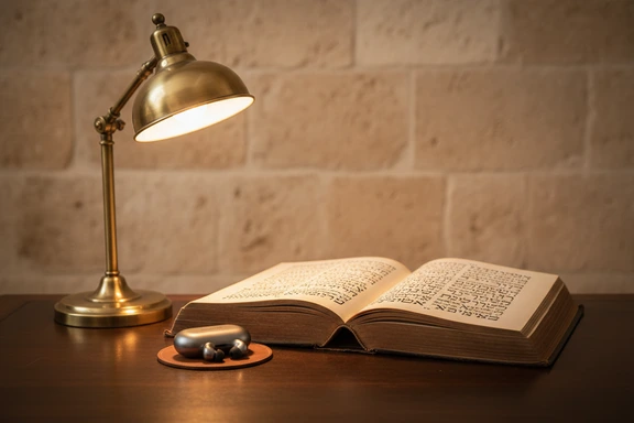 Livro em hebraico aberto com fones de ouvido