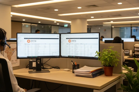 Indian call centre workstation with Hindi customer service dashboard