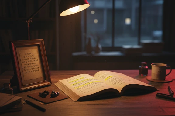 Bàn làm việc phong cách K-drama với kịch bản và ánh sáng ấm