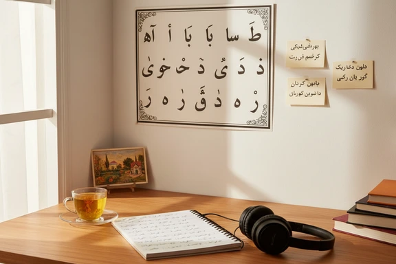 Bureau d'étudiant avec alphabet persan