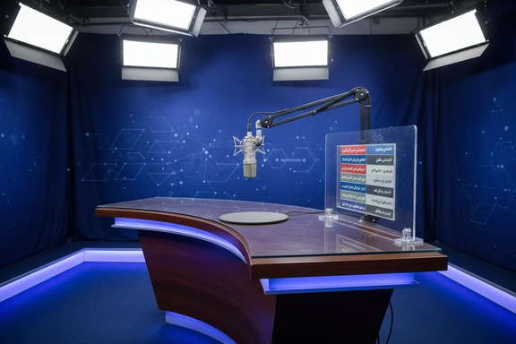 طاولة أخبار فارسية مع ميكروفون