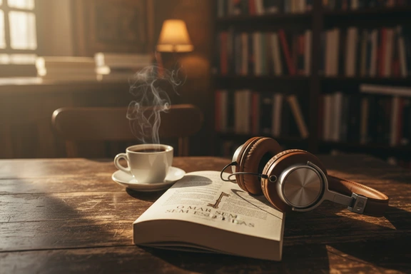 Romance português pousado ao lado de auscultadores e cafezinho