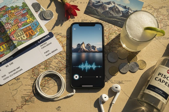 Atacama Desert travel guide with pisco bottle, map of Andes and Patagonia imagery