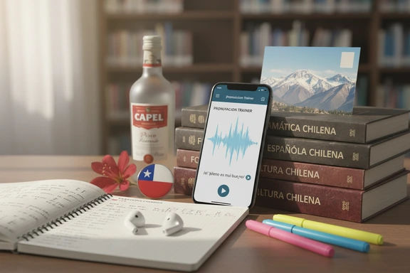 Spanish learner notebook with Chilean slang flashcards and po particle examples