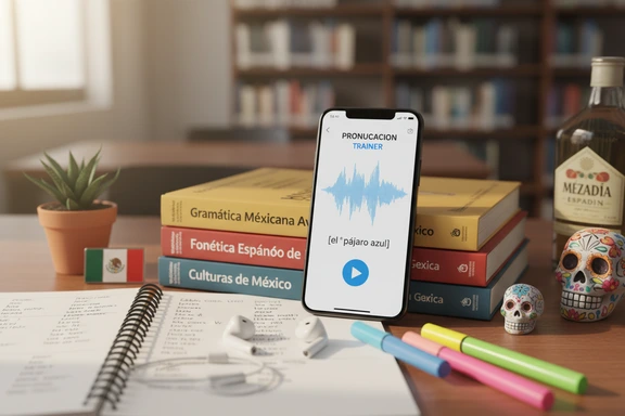 Spanish learner notebook with Nahuatl loanword chart and CDMX flashcards