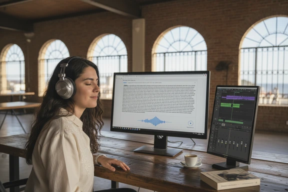 Medios locales y voz en off — estudio de radio de Montevideo con Palacio Legislativo y Rambla