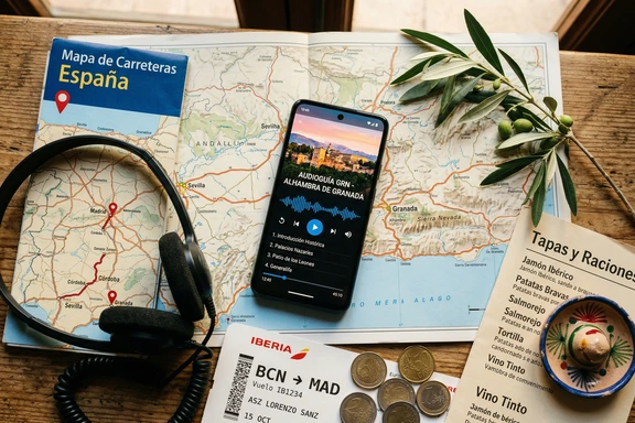 Téléphone sur carte d'Espagne avec audio-guide de l'Alhambra