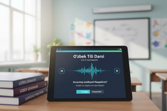 E-learning platform interface with Uzbek lesson and audio player