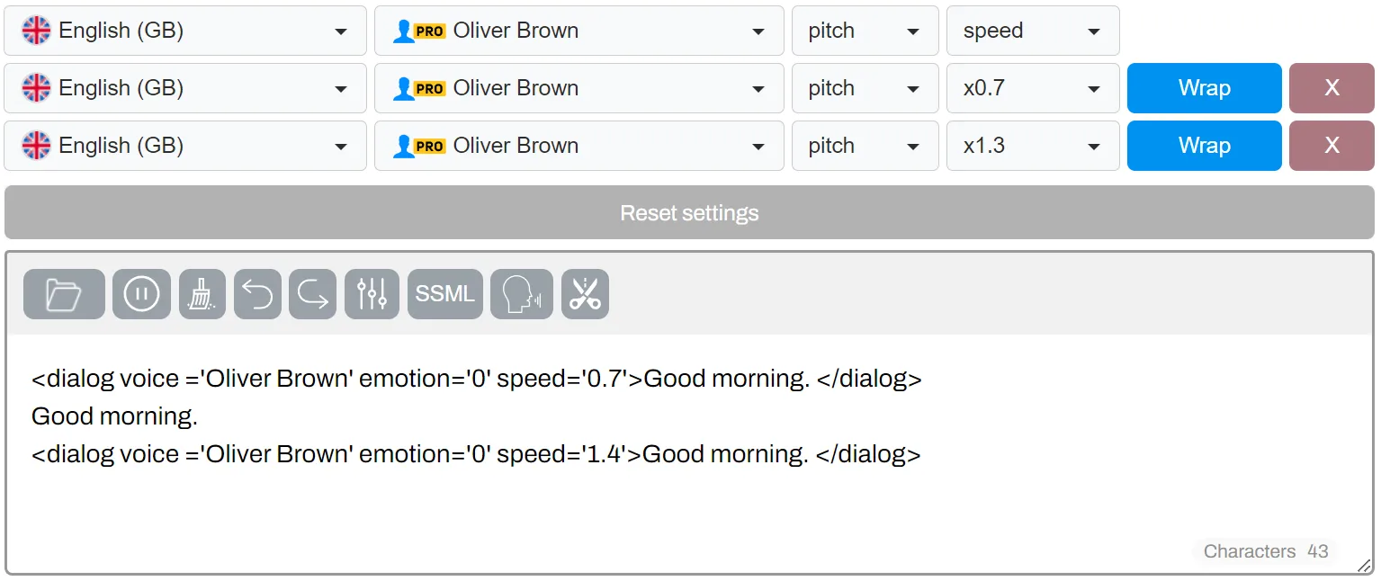 one voice with different speed settings