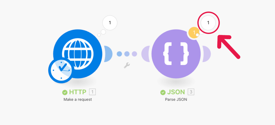 Click the bubble above the JSON module 